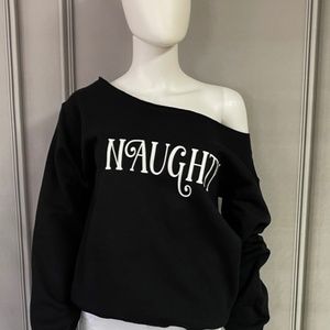 NAUGHTY OFF THE SHOULDER SWEATSHIRT WHITE CHRISTIMAS
